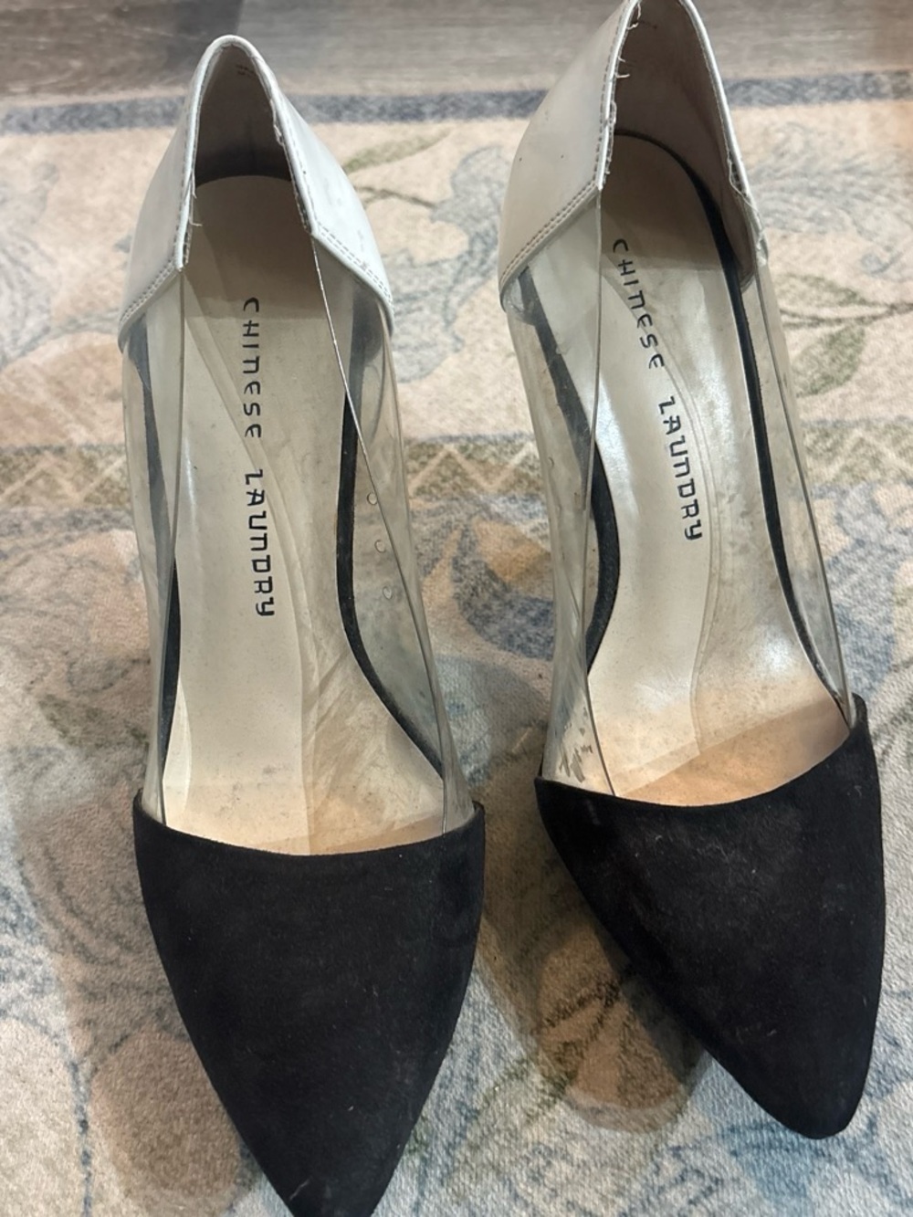 Chinese Laundry Black Pointed Toe Clear Panel Pumps